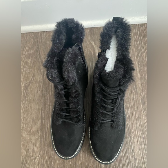 Women’s Madden Girl Furry Combat Boots. Color- Black. - Picture 4 of 13